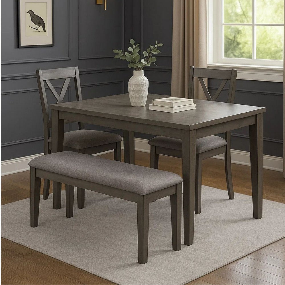 Rectangular Fabric Bench with Wooden Tapered legs, Charcoal Gray