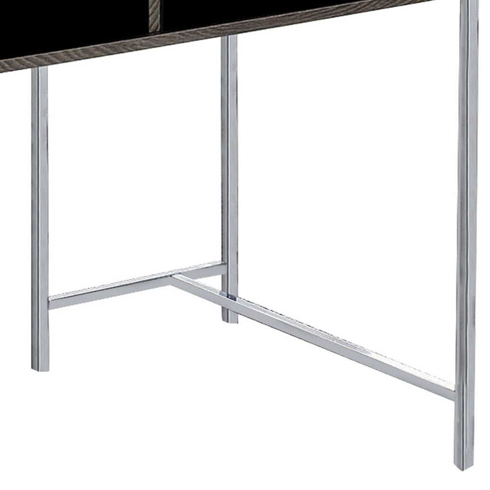 Wooden Desk with Metal Base and Open Compartments Brown BM230049
