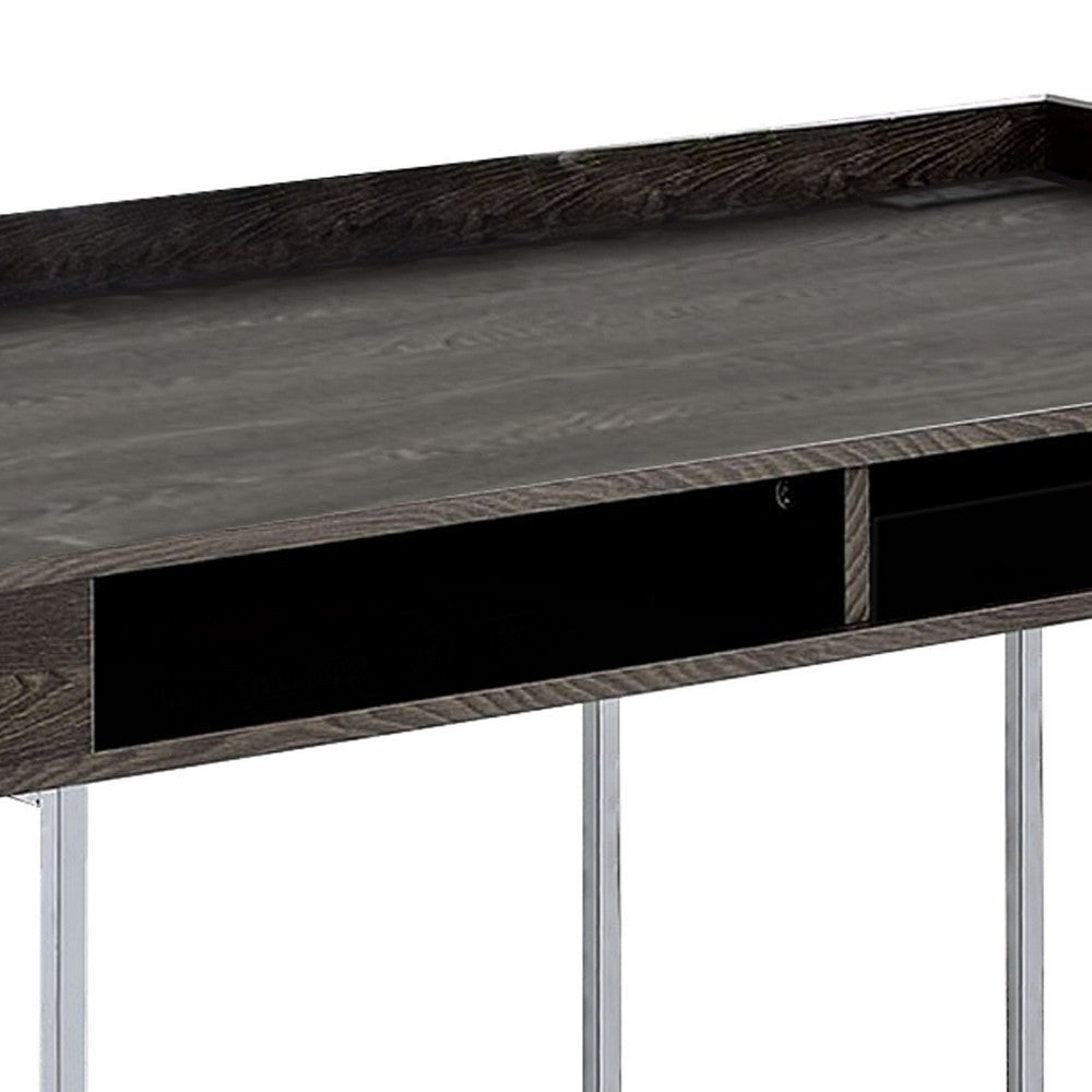 Wooden Desk with Metal Base and Open Compartments Brown BM230049