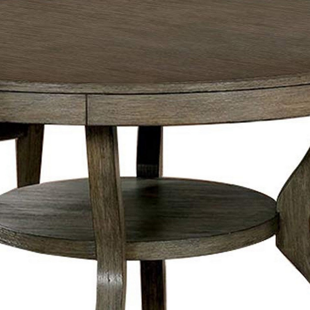48 Inch Wooden Round Dining Table with Angled Legs, Brown