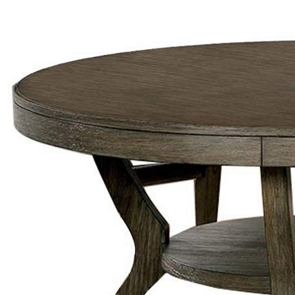 48 Inch Wooden Round Dining Table with Angled Legs, Brown