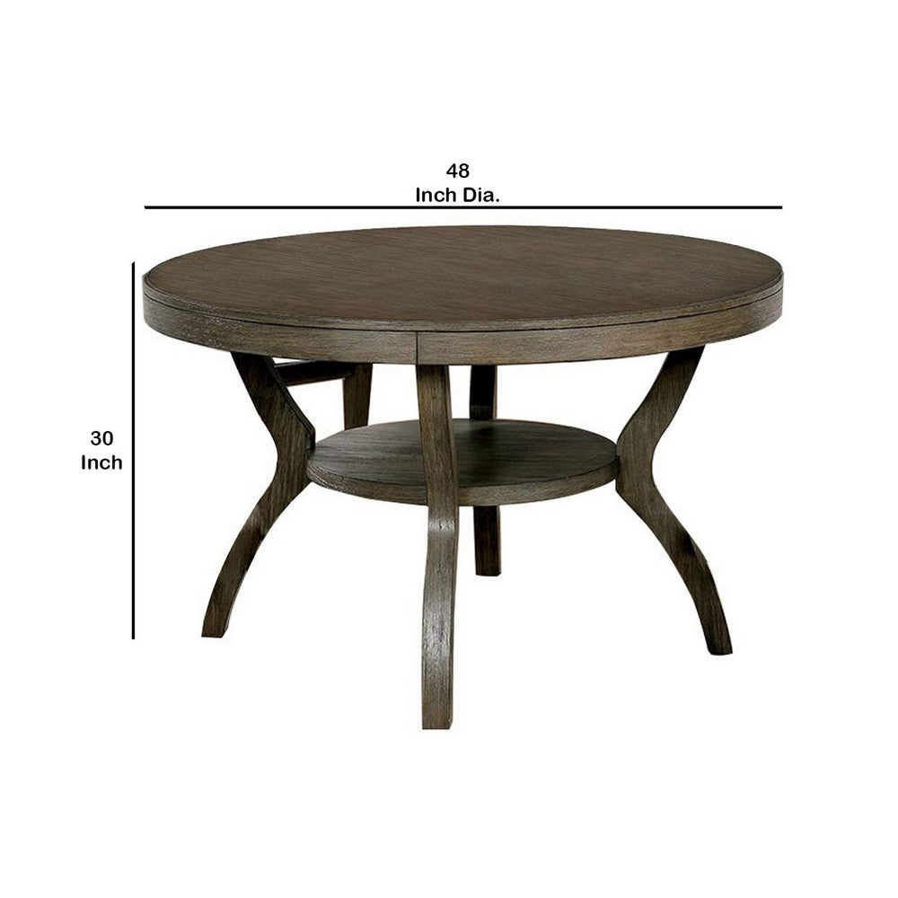 48 Inch Wooden Round Dining Table with Angled Legs, Brown