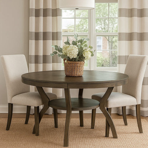 48 Inch Wooden Round Dining Table with Angled Legs, Brown