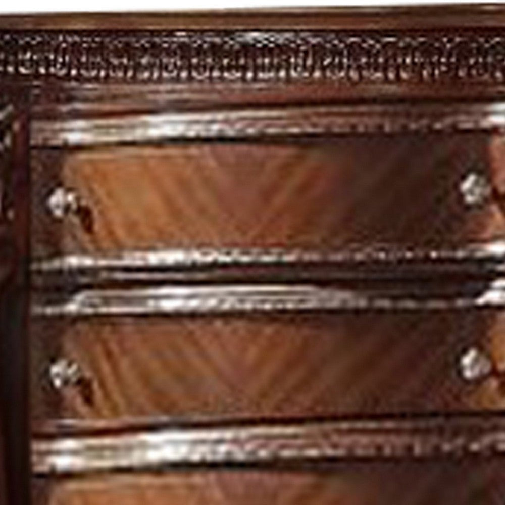 5 Drawer Wooden Chest with Oversized Scroll Legs Cherry Brown BM230106
