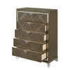 5 Drawer Wooden Chest with Acrylic Legs and Mirror Trim Taupe Brown BM230130