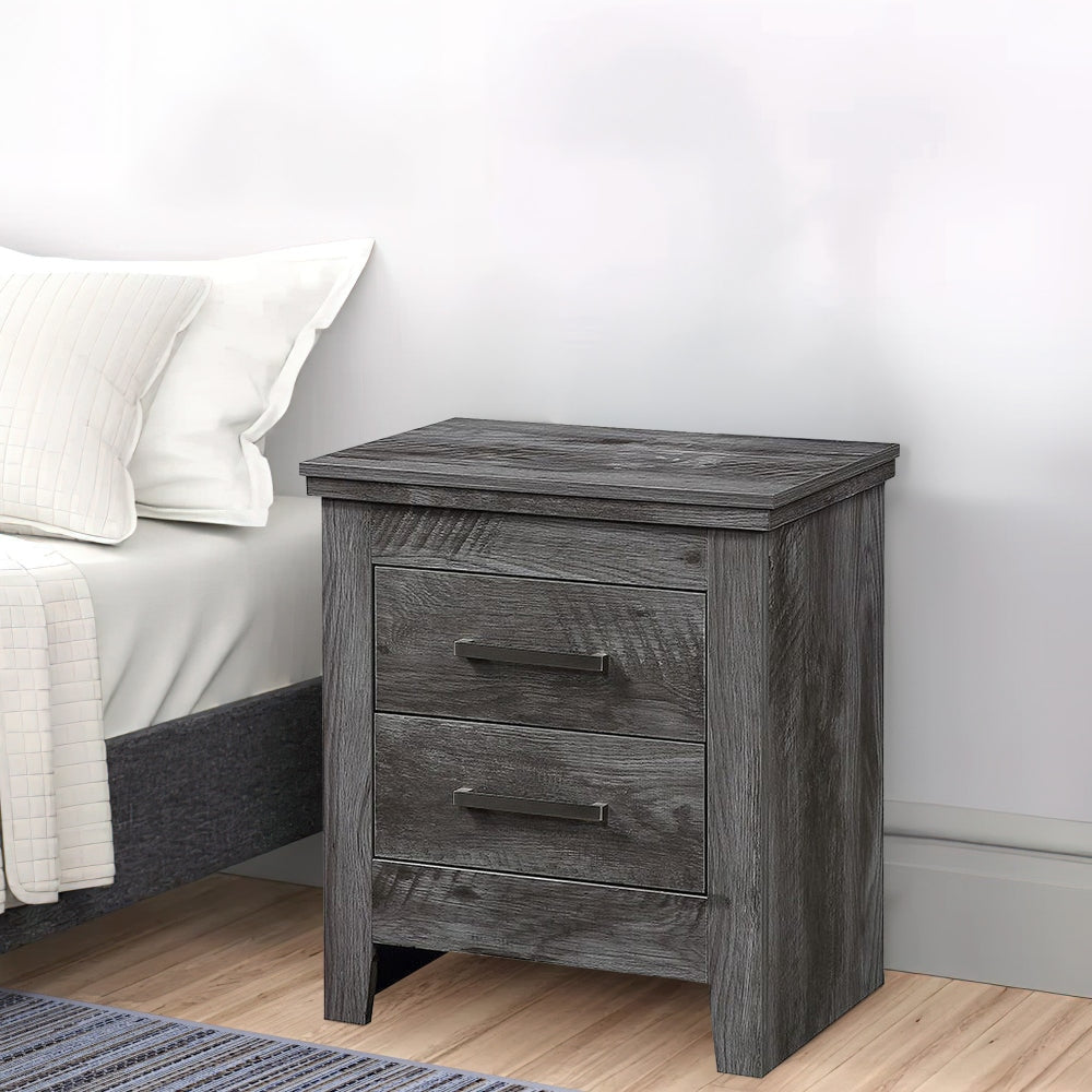 16'' 2 Drawer Nightstand with Metal Bar Pulls,Rustic Gray By Casagear Home