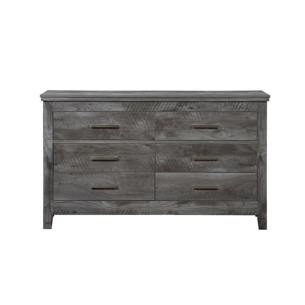 6 Drawer Wooden Dresser with Metal Bar Pulls Rustic Gray BM230133