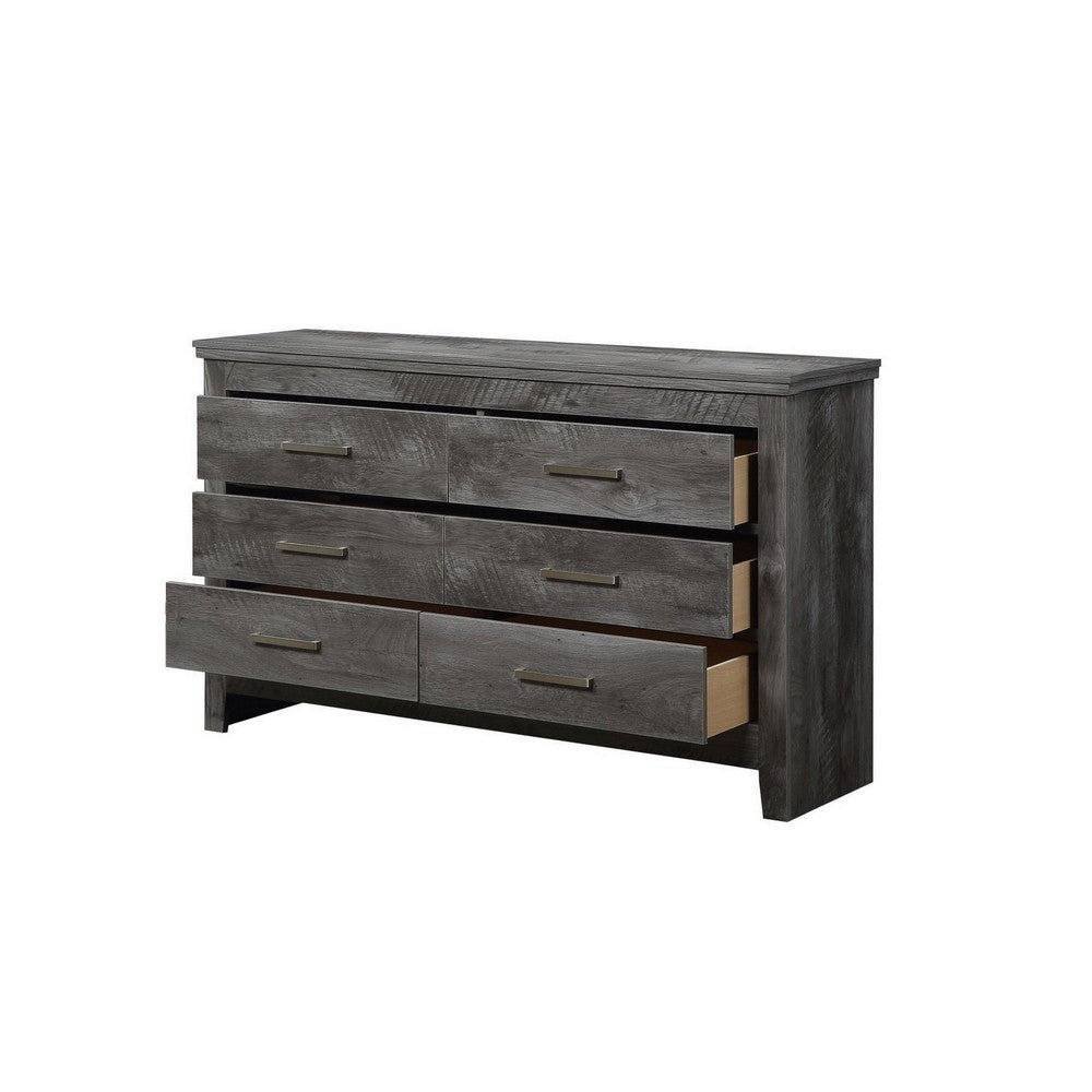6 Drawer Wooden Dresser with Metal Bar Pulls Rustic Gray BM230133