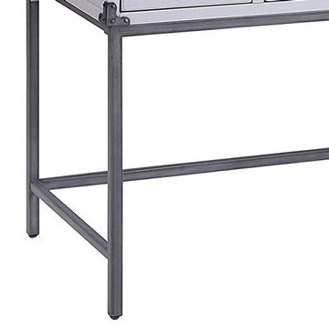 5 Drawer Wooden Desk with Ring Pulls and Metal Braces Gray By Casagear Home BM230138