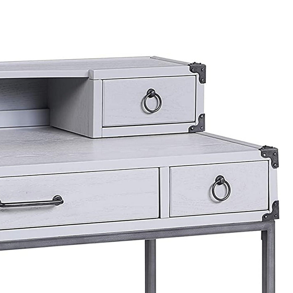 Logan Desk | 5 Drawer with Hutch | Ring Pull Handles | Gray BM230138