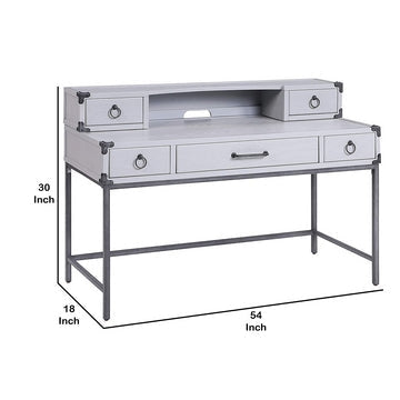 5 Drawer Wooden Desk with Ring Pulls and Metal Braces Gray By Casagear Home BM230138