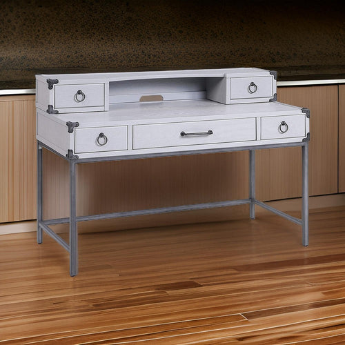 Logan Desk | 5 Drawer with Hutch | Ring Pull Handles | Gray