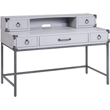 5 Drawer Wooden Desk with Ring Pulls and Metal Braces, Gray By Casagear Home