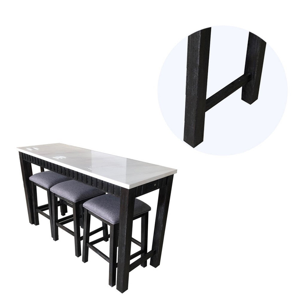 4 Piece Marble Top Table and Stool Set White and Brown BM230165