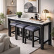 4 Piece Marble Top Table and Stool Set, White and Brown