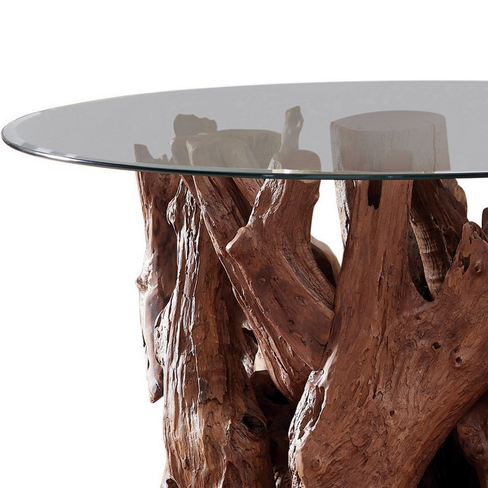 Wooden Tree Bark Design Dining Table Natural Light Brown By Casagear Home BM230285