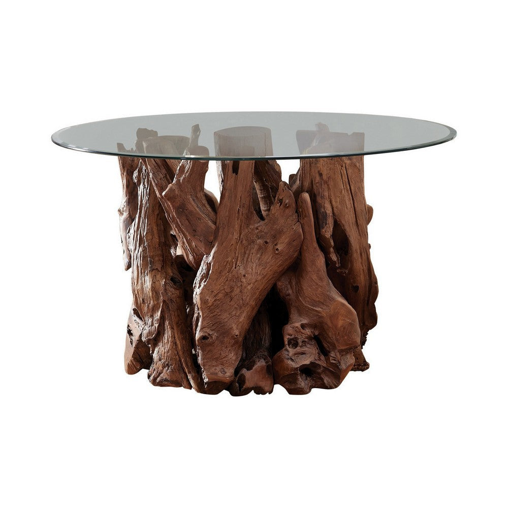 Wooden Tree Bark Design Dining Table, Natural Light Brown By Casagear Home