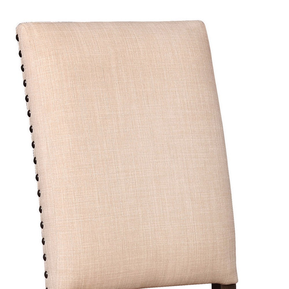 Nailhead Trim Fabric Side Chair with High Back Set of 2 Beige BM230297