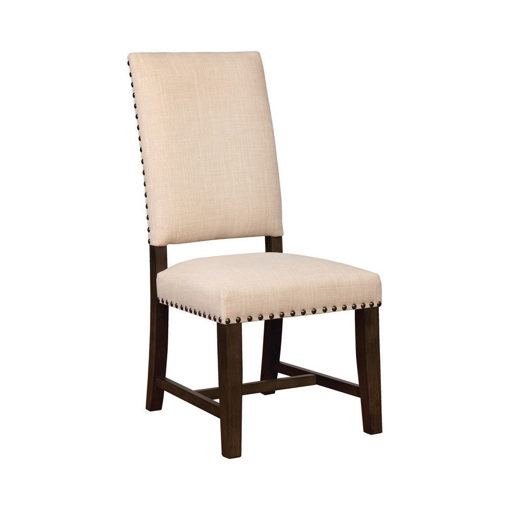 Nailhead Trim Fabric Side Chair with High Back, Set of 2, Beige