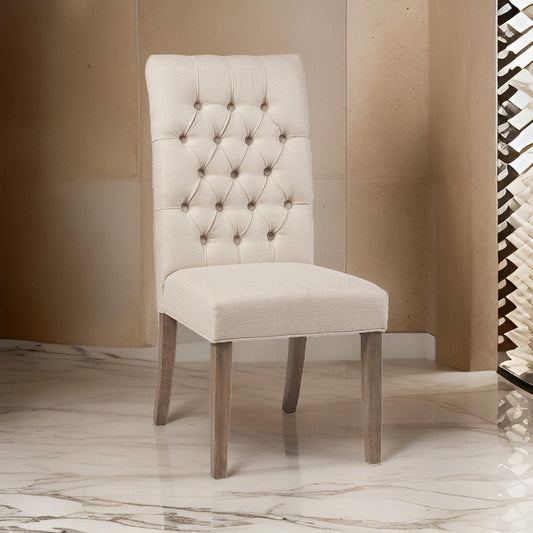 Eva Dining Chair Set | Button Tufted Back | Beige Fabric