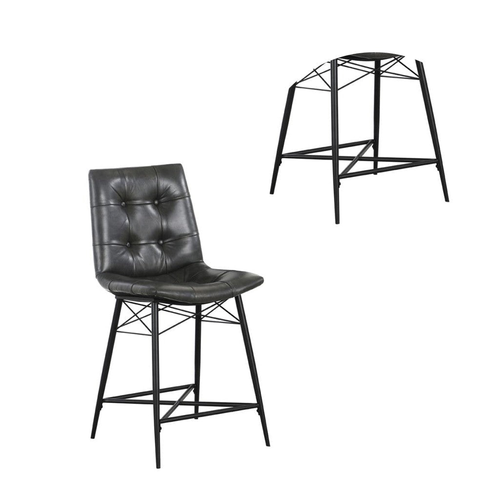 Tufted Counter Stool with Metal Legs Set of 2 Gray BM230323