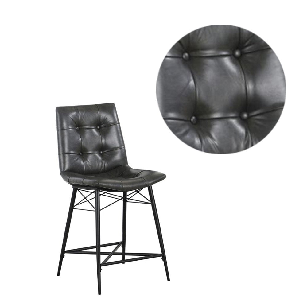 Tufted Counter Stool with Metal Legs Set of 2 Gray BM230323