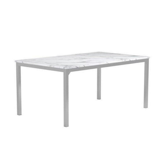 Lyra Dining Table | Faux Marble Top | Straight Metal Legs | Gray & White
