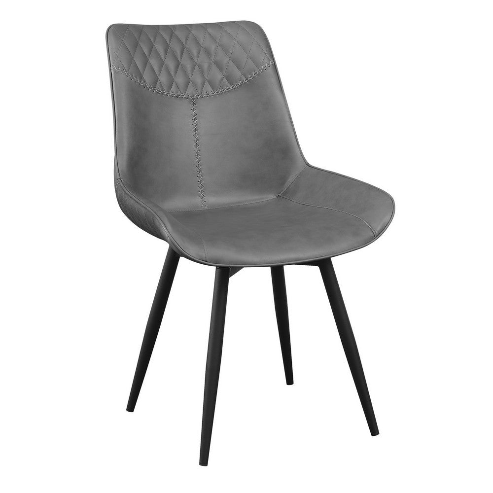 Leatherette Dining Chair with Diamond Pattern Stitching, Set of 2, Gray