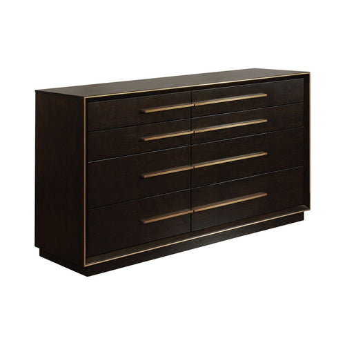 70 Inch 8 Drawer Wood Dresser with Bar Pulls, Brown
