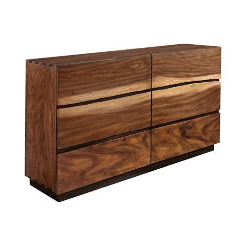 64 Inch 6 Drawer Wood Dresser with Fingertip Pulls, Brown