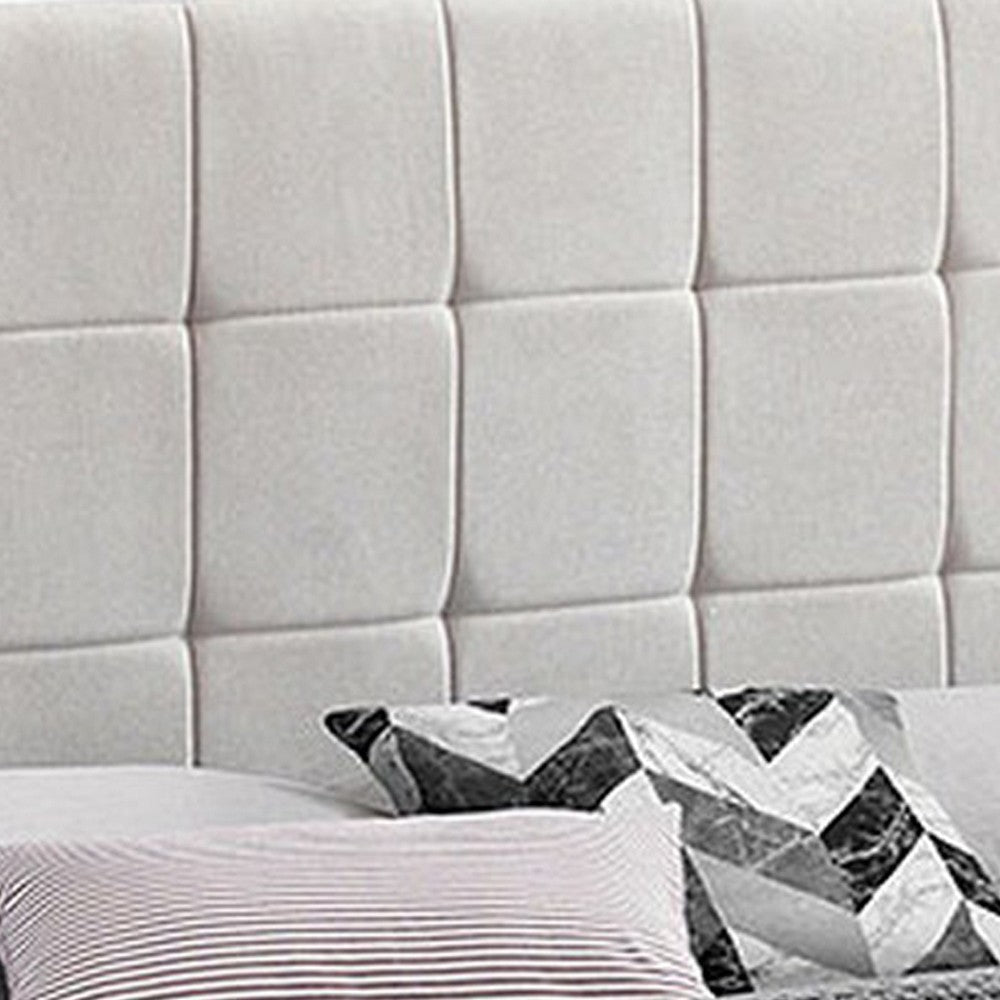 Grid Tufted Fabric Upholstered Queen Bed Beige BM230420