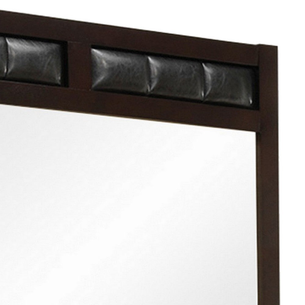 Rectangular Wooden Frame Mirror with Leatherette Panels Brown BM230501