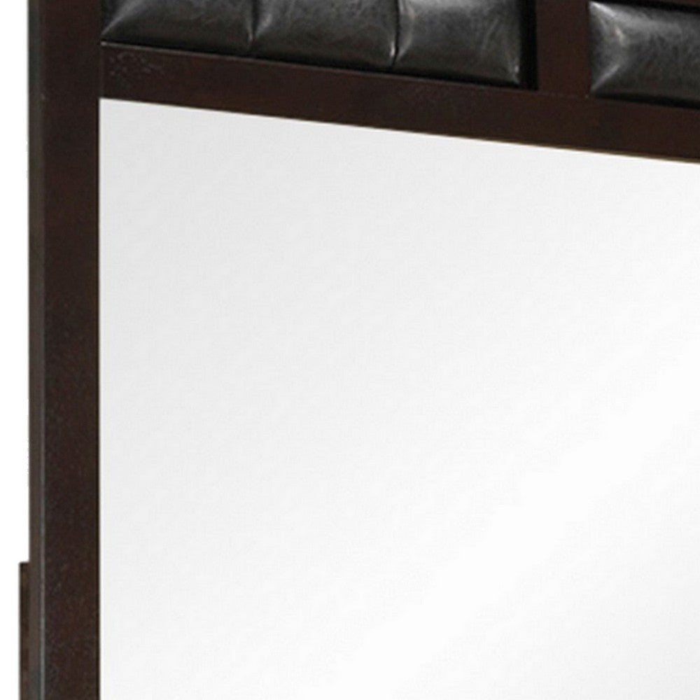 Rectangular Wooden Frame Mirror with Leatherette Panels Brown BM230501