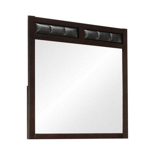 Rectangular Wooden Frame Mirror with Leatherette Panels, Brown