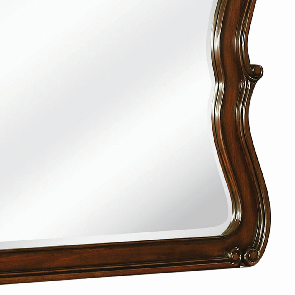 Bombe Wooden Frame Mirror with Crown Top and Carvings Dark Brown By Casagear Home BM230508