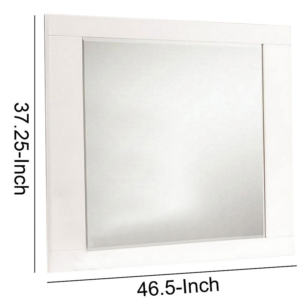 Rectangular Wooden Frame Mirror with Mounting Hardware, White