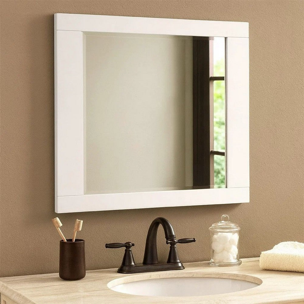 Rectangular Wooden Frame Mirror with Mounting Hardware, White
