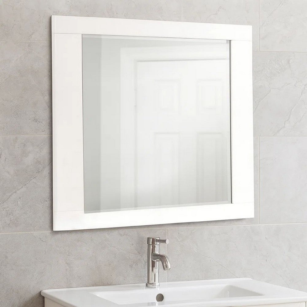 Rectangular Wooden Frame Mirror with Mounting Hardware, White