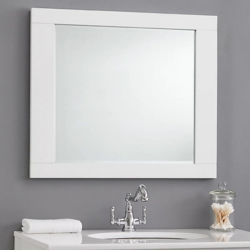 Rectangular Wooden Frame Mirror with Mounting Hardware, White
