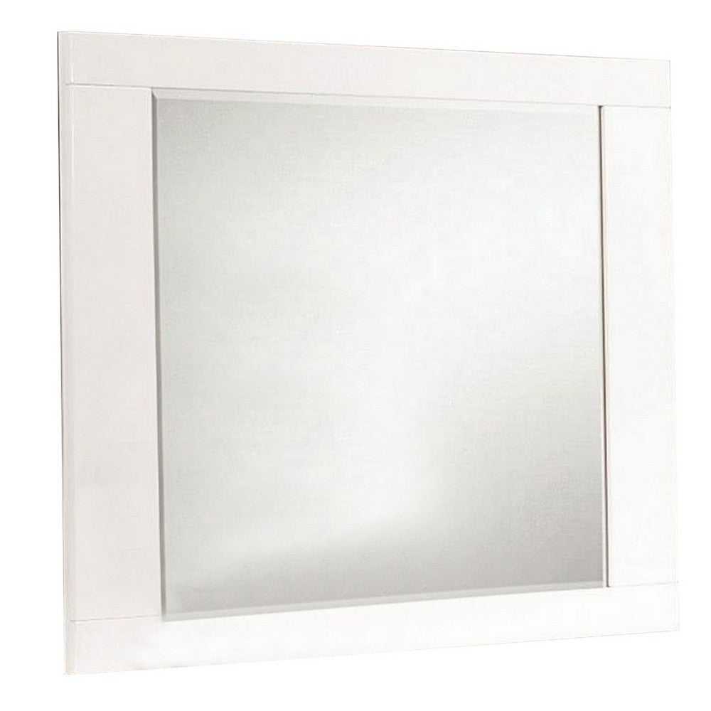 Rectangular Wooden Frame Mirror with Mounting Hardware, White
