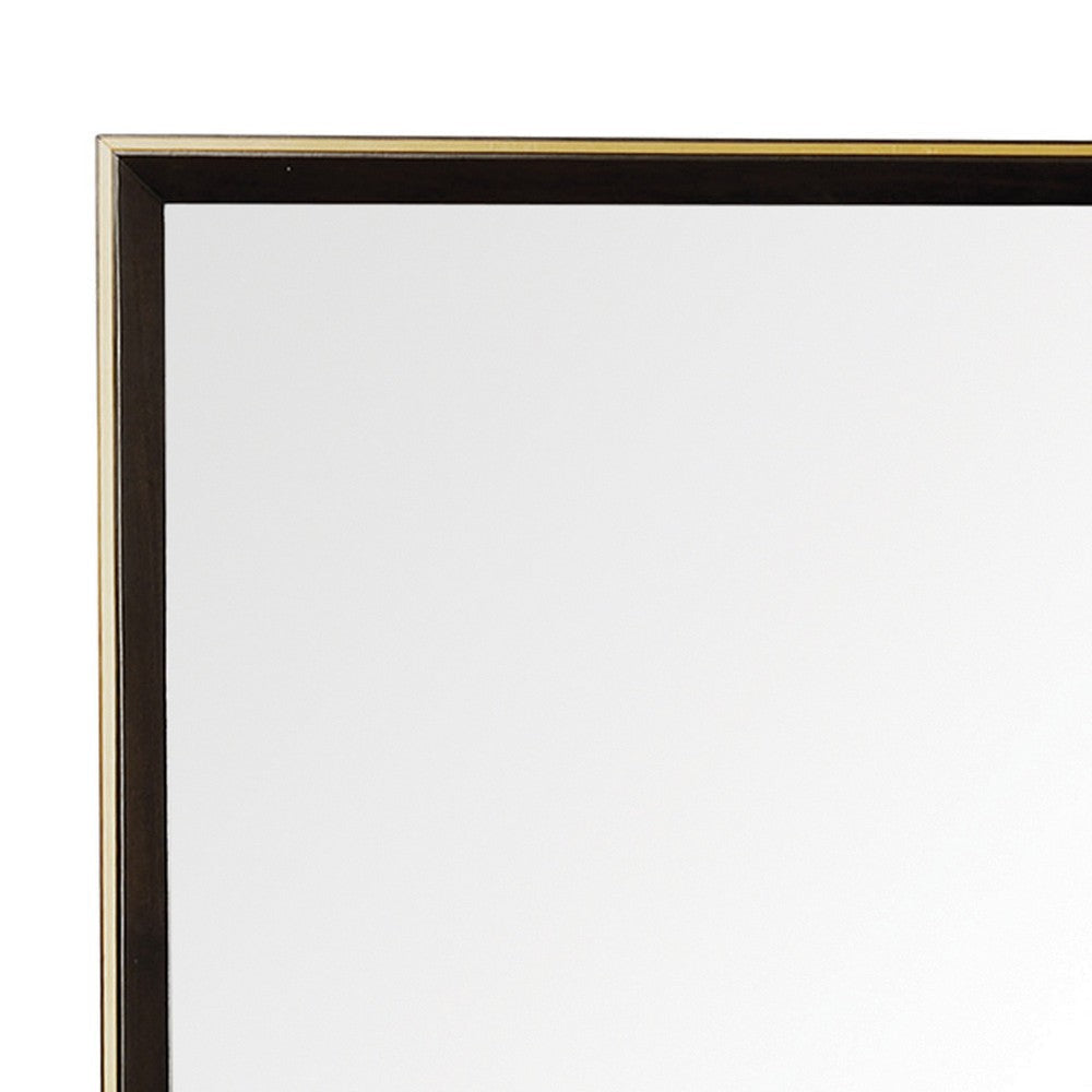 Rectangular Wooden Frame Mirror with Gold Trim Espresso Brown BM230517