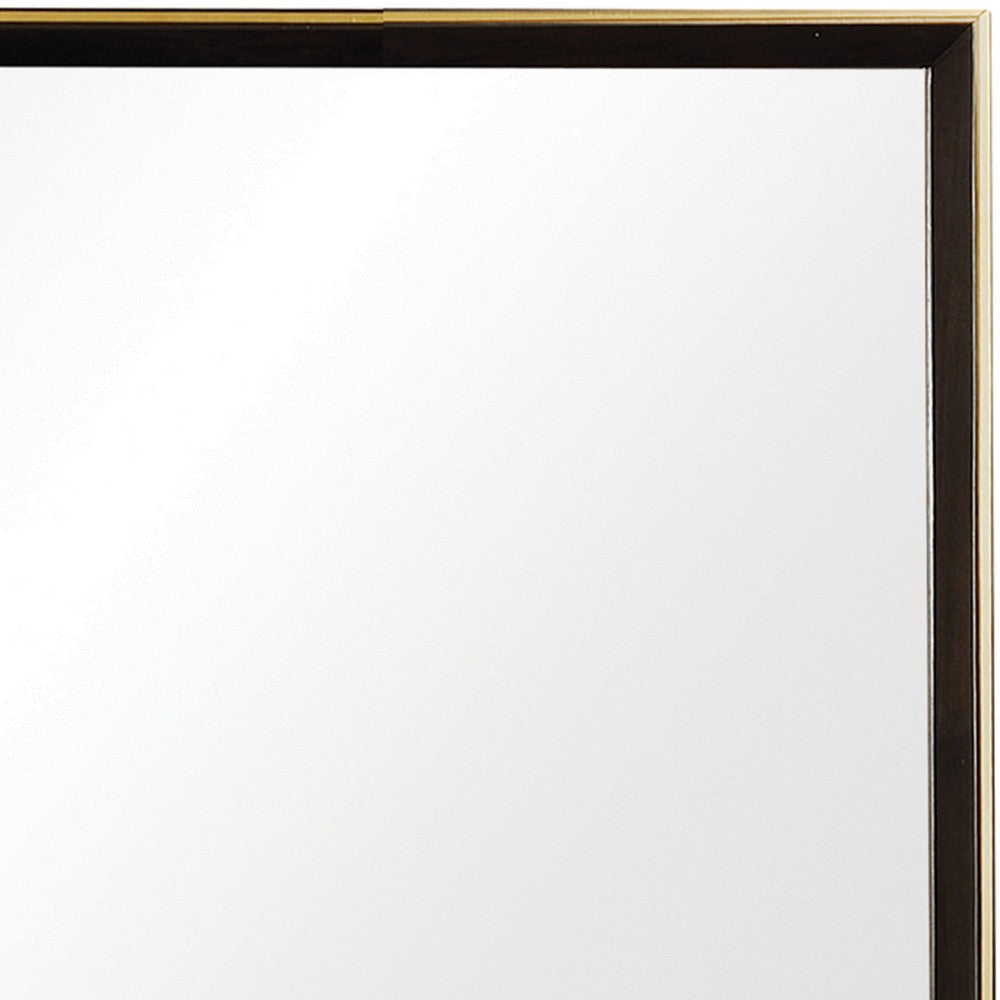 Rectangular Wooden Frame Mirror with Gold Trim Espresso Brown BM230517