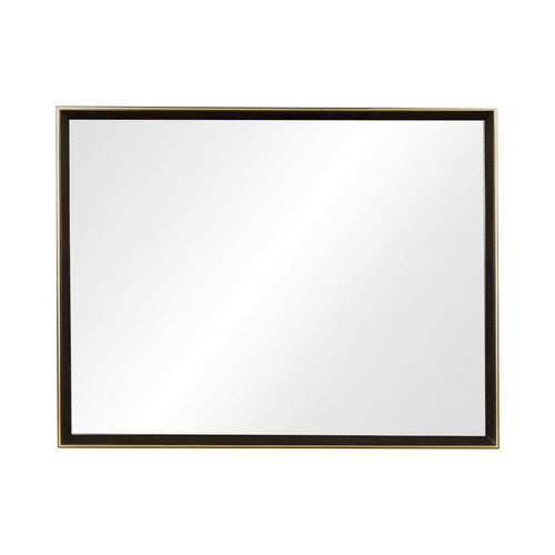 Rectangular Wooden Frame Mirror with Gold Trim, Espresso Brown