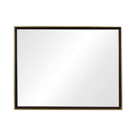Rectangular Wooden Frame Mirror with Gold Trim, Espresso Brown
