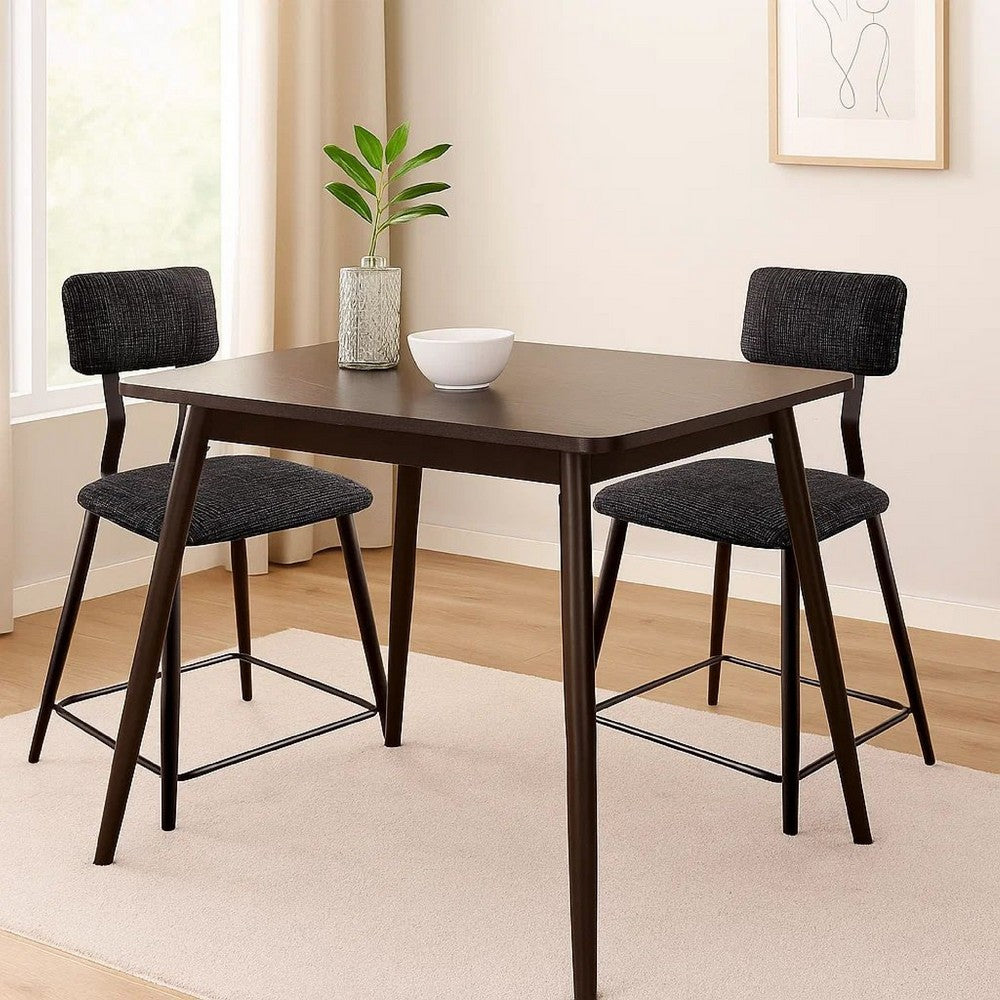 Fabric Counter Height Chairs with Angled Metal Legs, Set of 2, Black