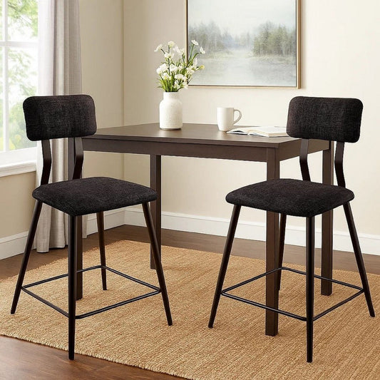 Fabric Counter Height Chairs with Angled Metal Legs, Set of 2, Black