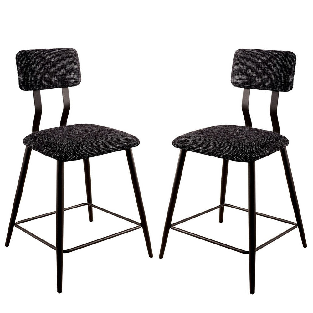Fabric Counter Height Chairs with Angled Metal Legs, Set of 2, Black