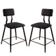Fabric Counter Height Chairs with Angled Metal Legs, Set of 2, Black