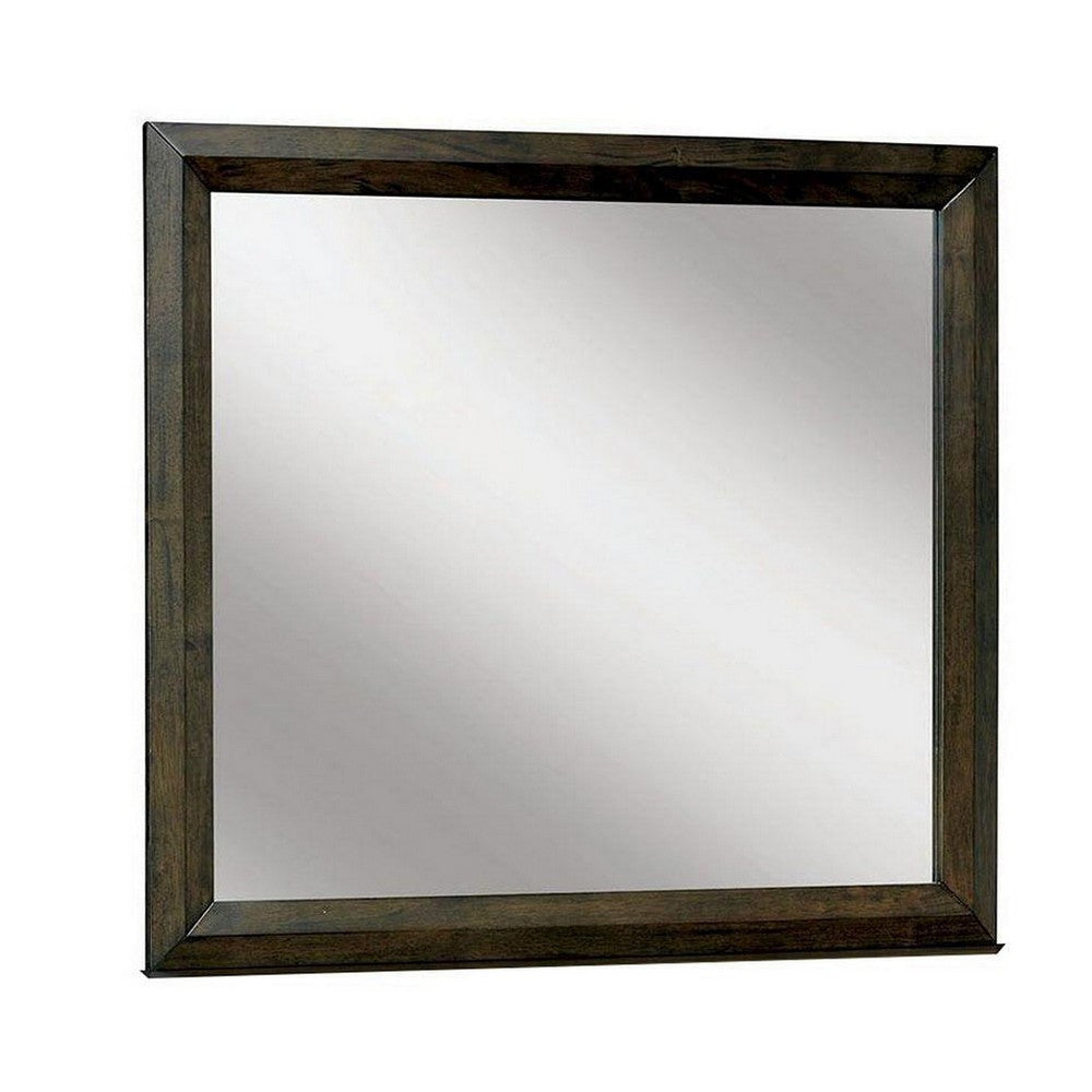 Rectangular Wooden Frame Mirror with Dual Tone Look, Brown