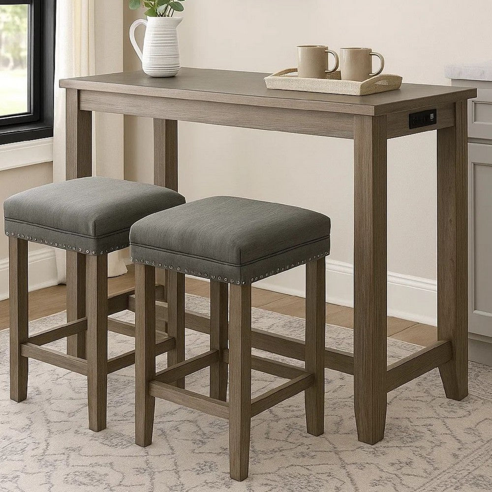 Luna 3 Piece Counter Height Table Dining Set  | Stools Included | Gray
